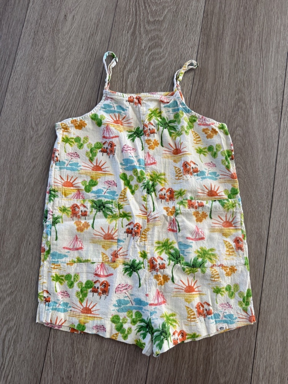 Rip Curl Girls Tropical Print Tank Romper cotton linen blend size 5/6